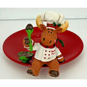 Yankee Candle CHOCOLATE MOOSE CHEF Tray Plate Base for Candle Red